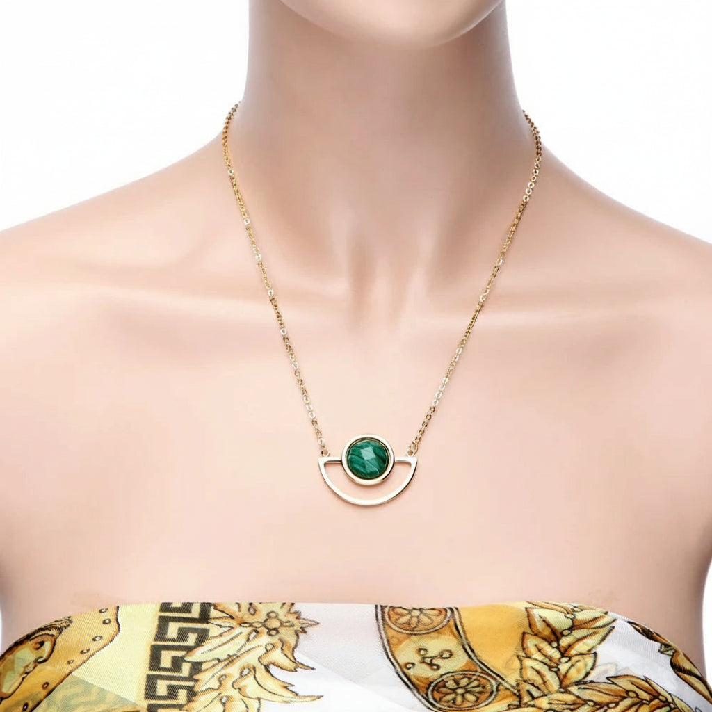 18K Gold Plated Turquoise Geometric Choker Necklace with Long Chain Pendant