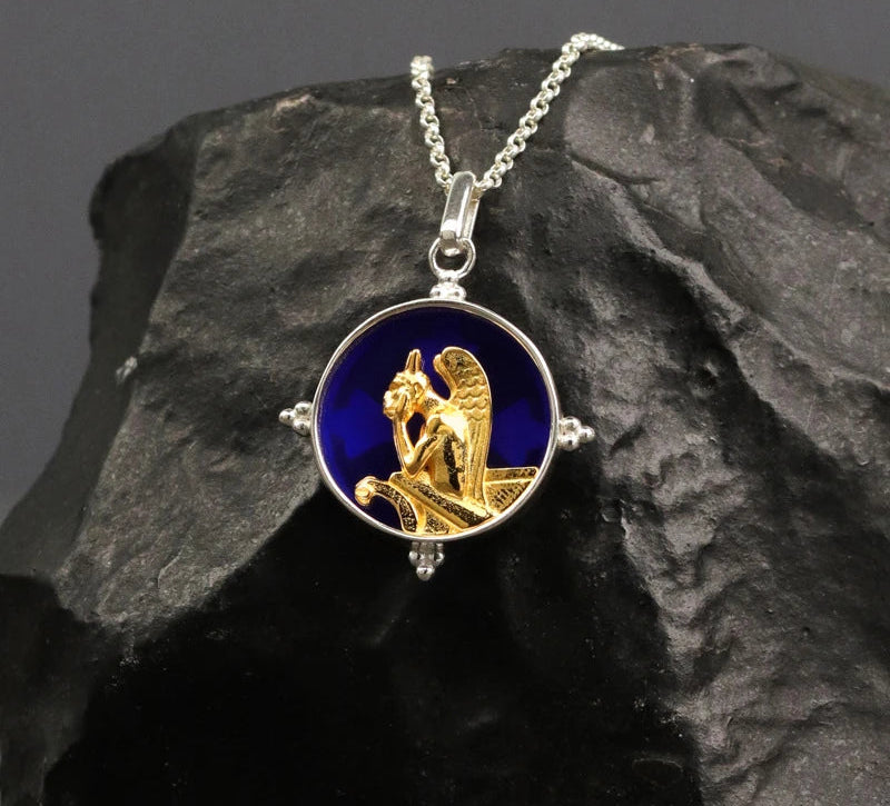 Silver Blue Glass Round Pendant