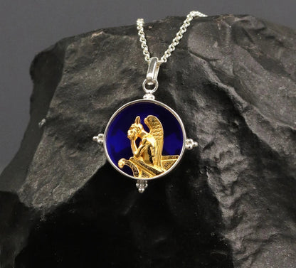 Silver Blue Glass Round Pendant