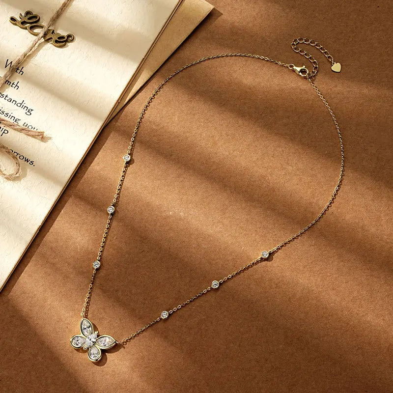 Silver Zircon Butterfly Necklace