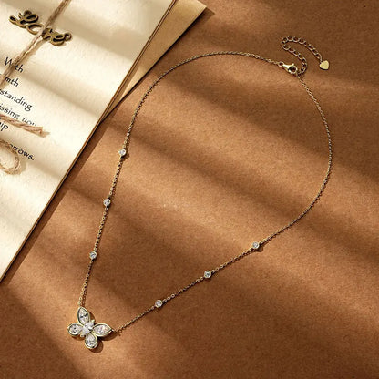 Silver Zircon Butterfly Necklace