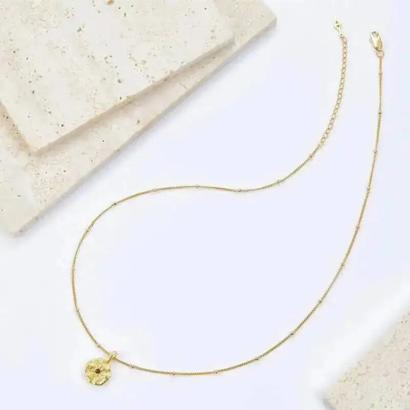 Silver Natural Garnet Star Gold Plated Disc Pendant Necklace