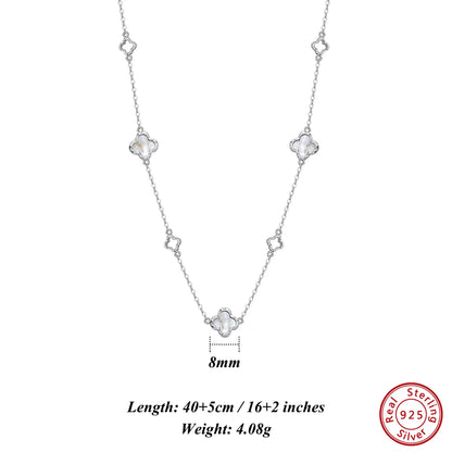 Silver Choker Necklace With Four Leaf Clover Shell Ornament Summer Style