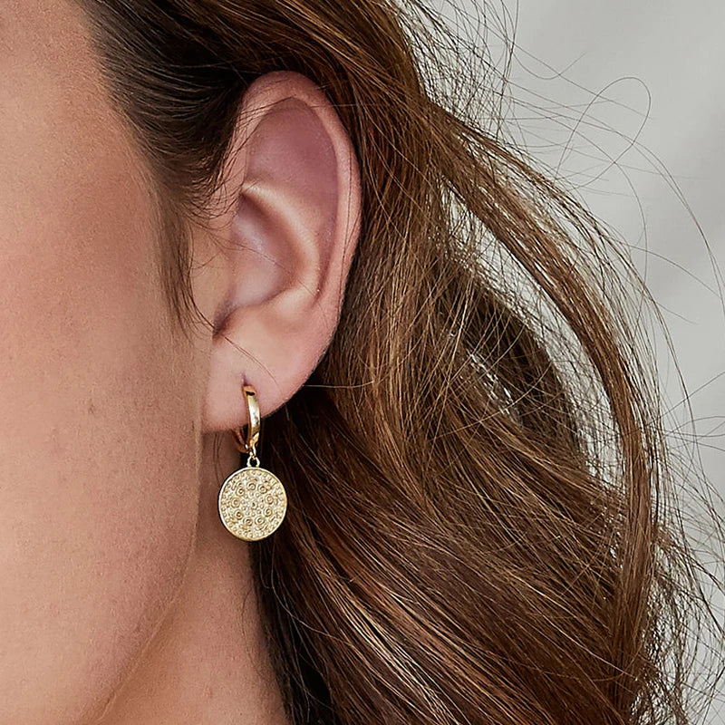 925 Sterling Silver Needle Round Vintage Geometric Pendant Earrings