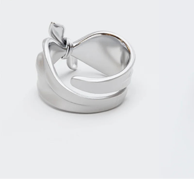 Silver 3D  Unique Elegant Bow Open Ring