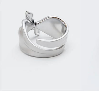 Silver 3D  Unique Elegant Bow Open Ring