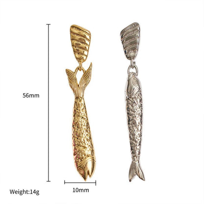 Gold‑Plated Titanium Steel Small Fish Long Earrings, Retro Artistic Style