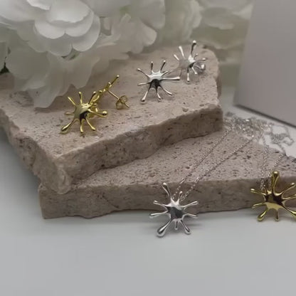 925 Sterling Silver Splashing Metal Stud Earrings