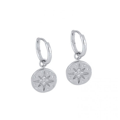 925 Sterling Silver Needle Round Vintage Geometric Pendant Earrings