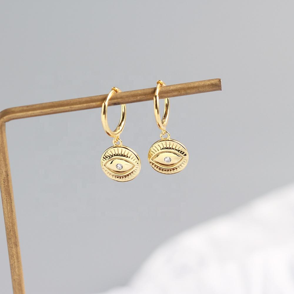 925 Sterling Silver Needle Round Vintage Geometric Pendant Earrings