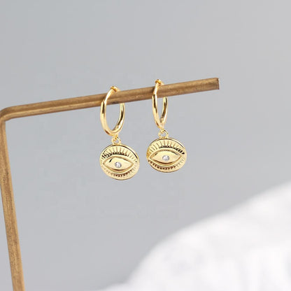 925 Sterling Silver Needle Round Vintage Geometric Pendant Earrings