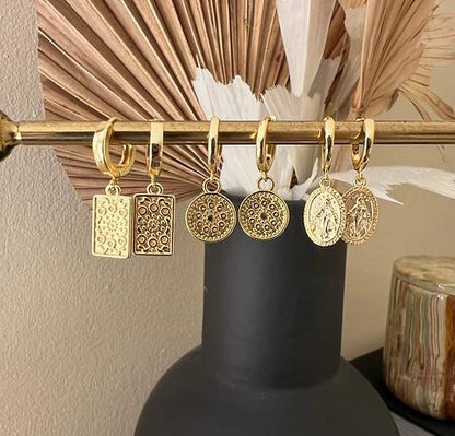 925 Sterling Silver Needle Round Vintage Geometric Pendant Earrings